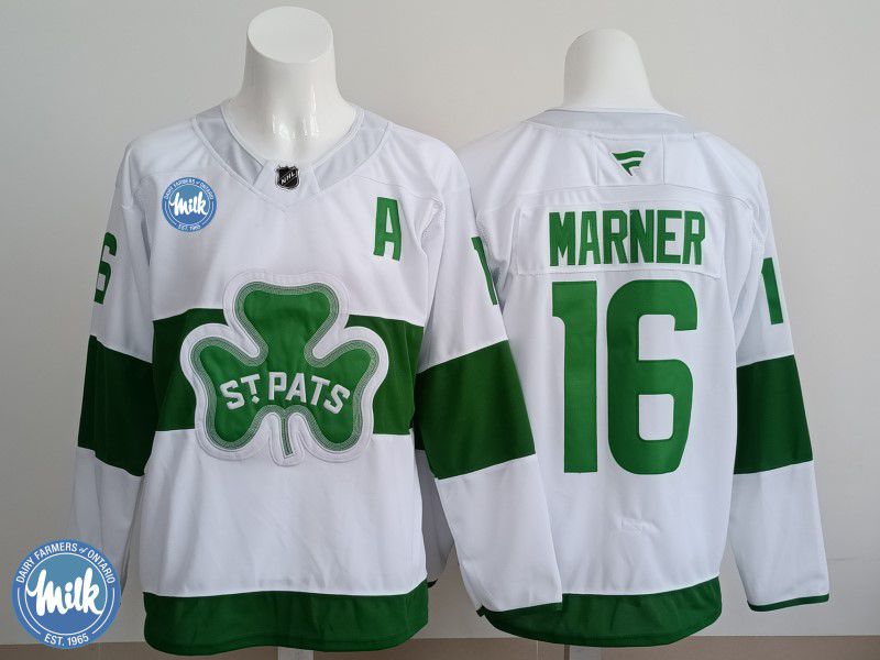 Men 2025 Toronto Maple Leafs #16 Marner White Green Fanatics Home Premium NHL Jersey style 2